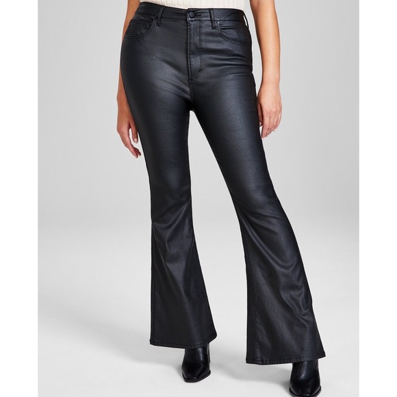 And Now This Coated Flare Leg Jeans High Rise Black Size 27 Faux Leather NWT - Picture 1 of 7